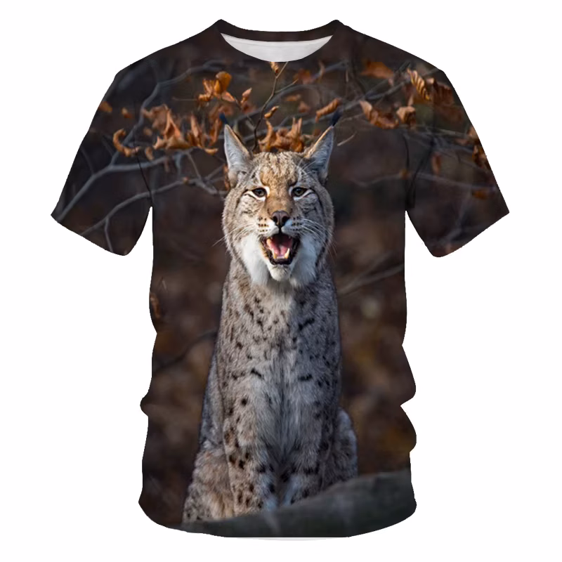 Cat Eurasian Lynx Animal T Shirt 3D Print Women Men's Harajuku Casual T-shirt Tee Tops Short Sleeve Plus Size Clothing