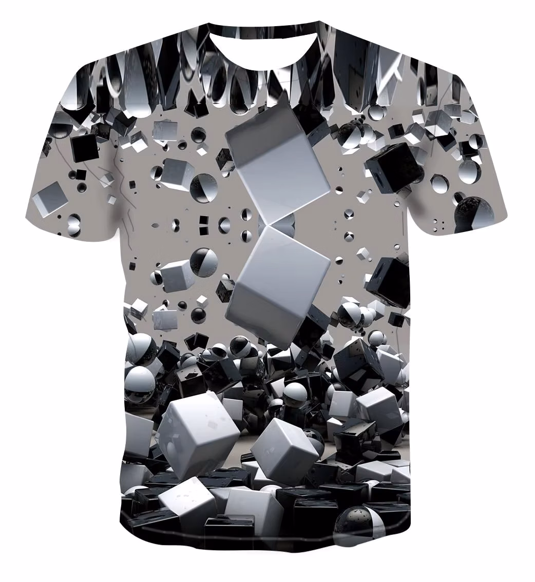 2021 new men's T-shirt casual short-sleeved O-neck fashion funny printing 3D T-shirt men women plaid clothing top