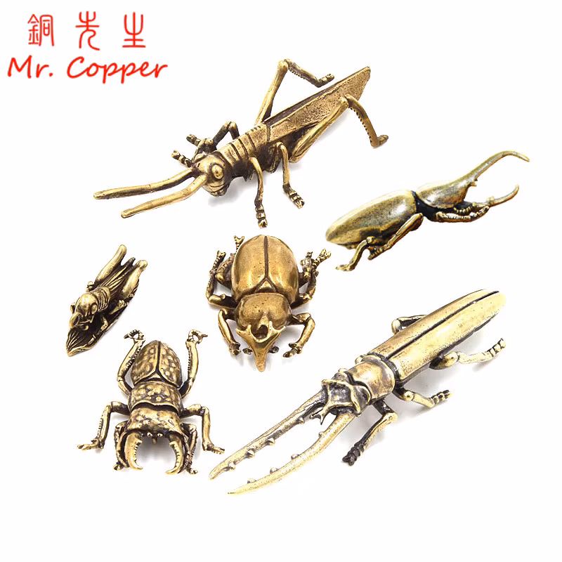 Antique Bronze 6 Styles Beetles Miniature Figurines Desktop Decorations Pure Brass Insect Tea Pets Ornament Home Decor