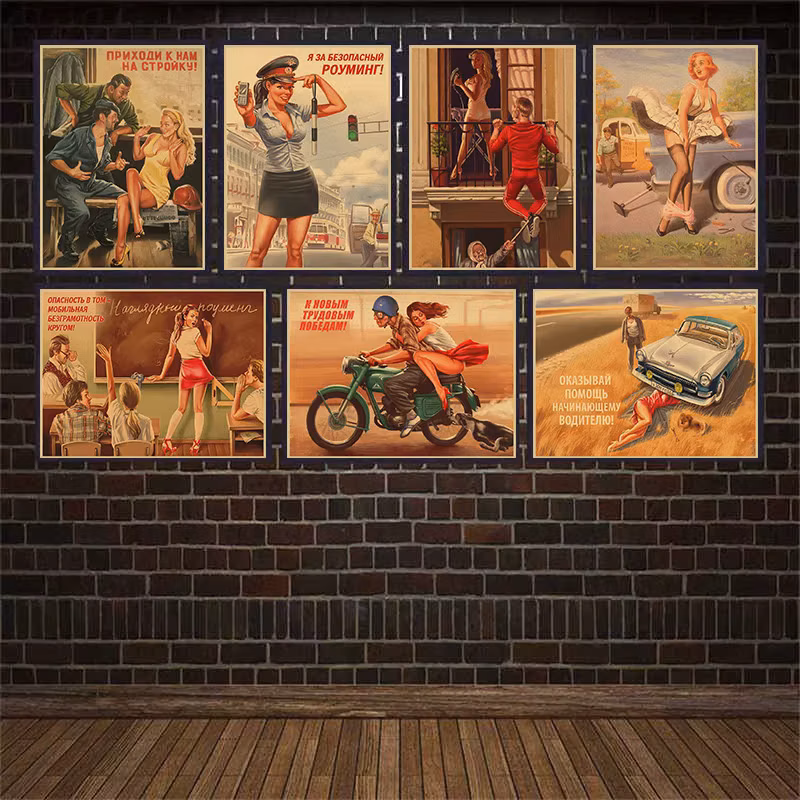 World War II Pinup Girls Classic Retro Kraft Paper Poster Sexy girl Decorative Painting Military Bar Cafe Home Room