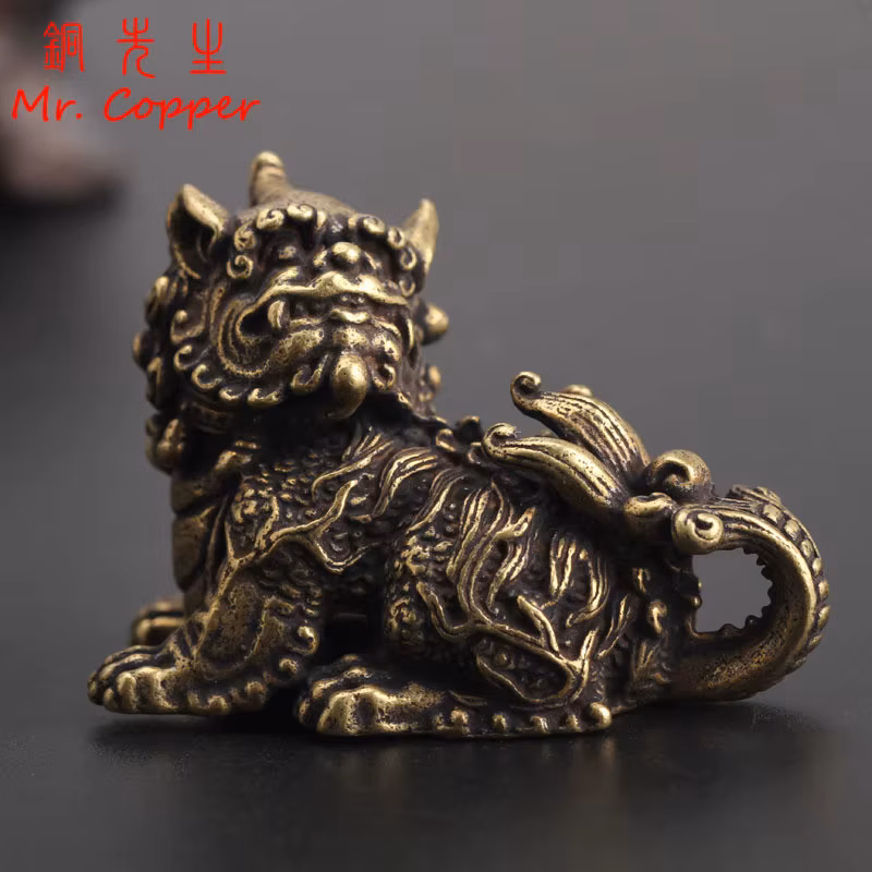 Antique Bronze Chinese Myth Beast Qi Lin Statue Miniature Figurines Desktop Ornaments Home Car Decorations Copper