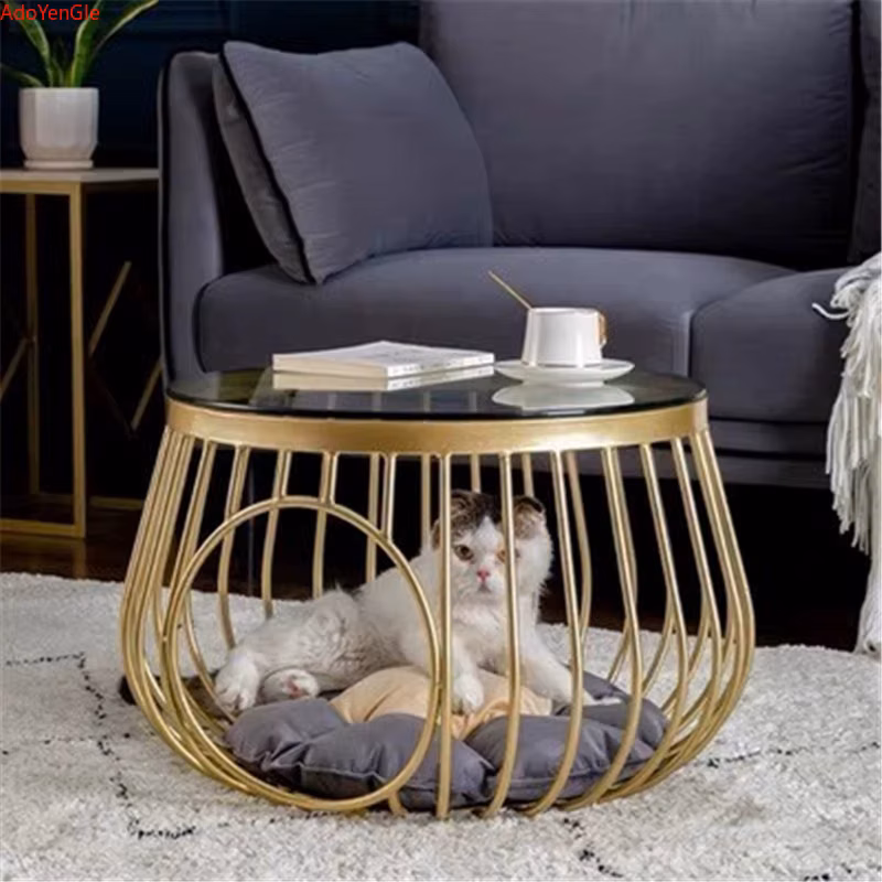 D60cm Creative Nordic Iron Tea Table Round Coffee Table for Living Room Furniture Bed Side Table Rock Plate Tables Cat