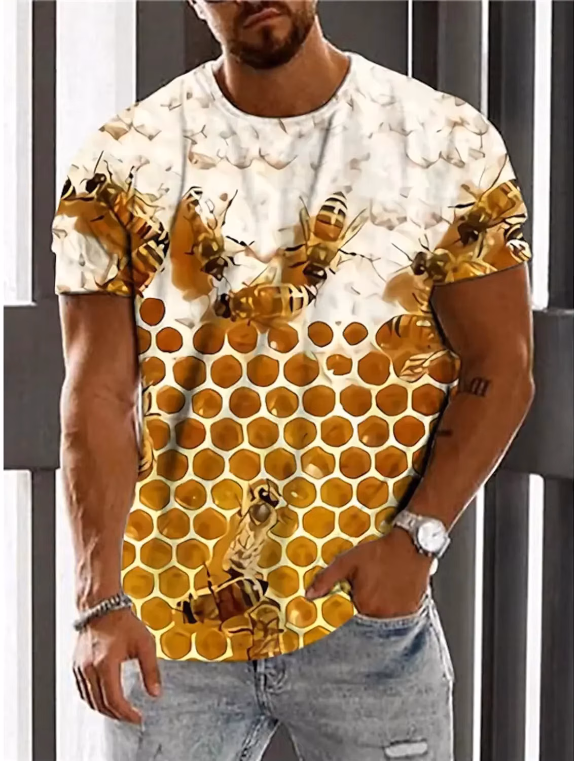 Men's T-Shirts Funny Bee Pattern 3D Print Tops Tees 2024 Summer New Women Streetwear Fashion Oversized T Shirt Men