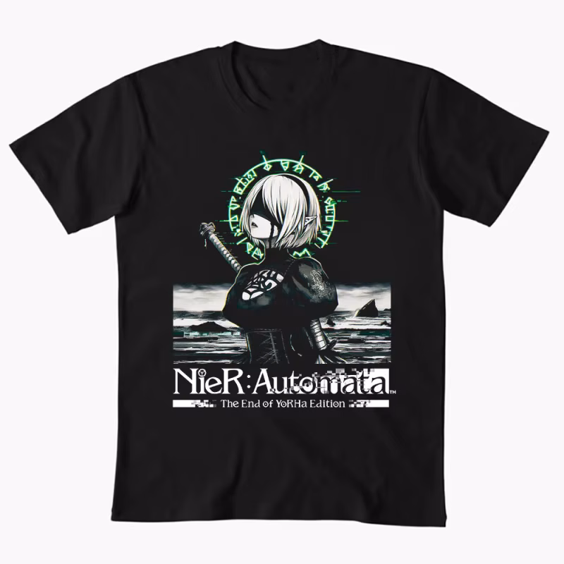 2B NieR Automata Yorh No. 2 Type B Anime T-shirt for Gamer 0607 Waifu Girl Cyber Punk Graphic Clothes Y2K Tee US Size
