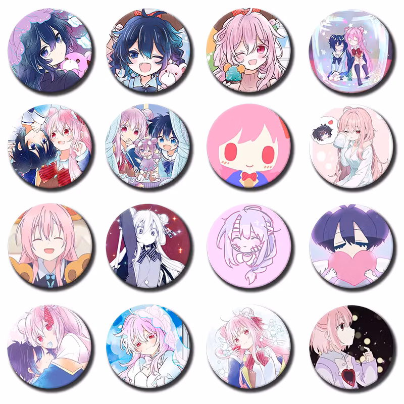 Anime Happy Sugar Life Round Tinplate Brooches Role Play Pin Cartoon Character Badge for Clothes Decoration Bag