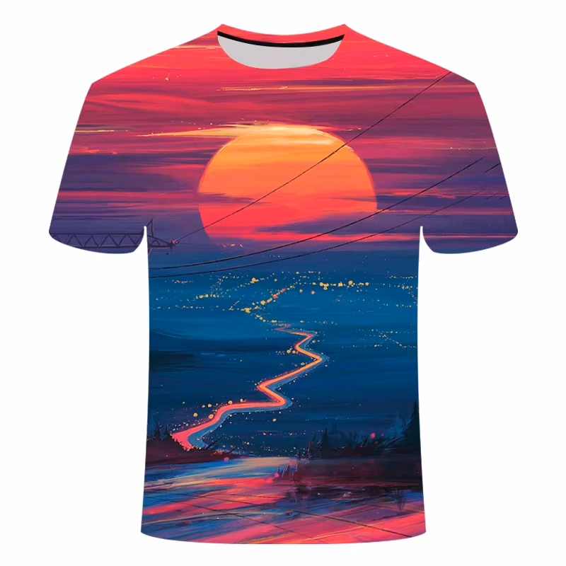 New Summer Sunset Landscape Pattern 3d Printing Fashion Men's Women's Children's T-shirts Natural Breathable