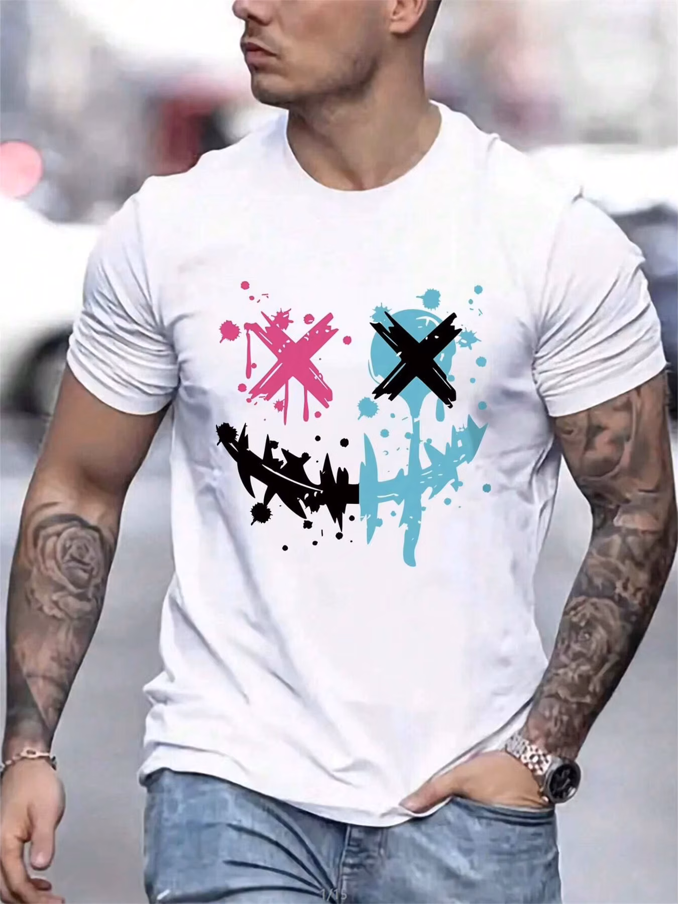 Funny 3D Demon Smile Pattern Men's T Shirt Hip Hop Trend Harajuku Streetwear Casual O-neck Short Sleeve Tops Summer