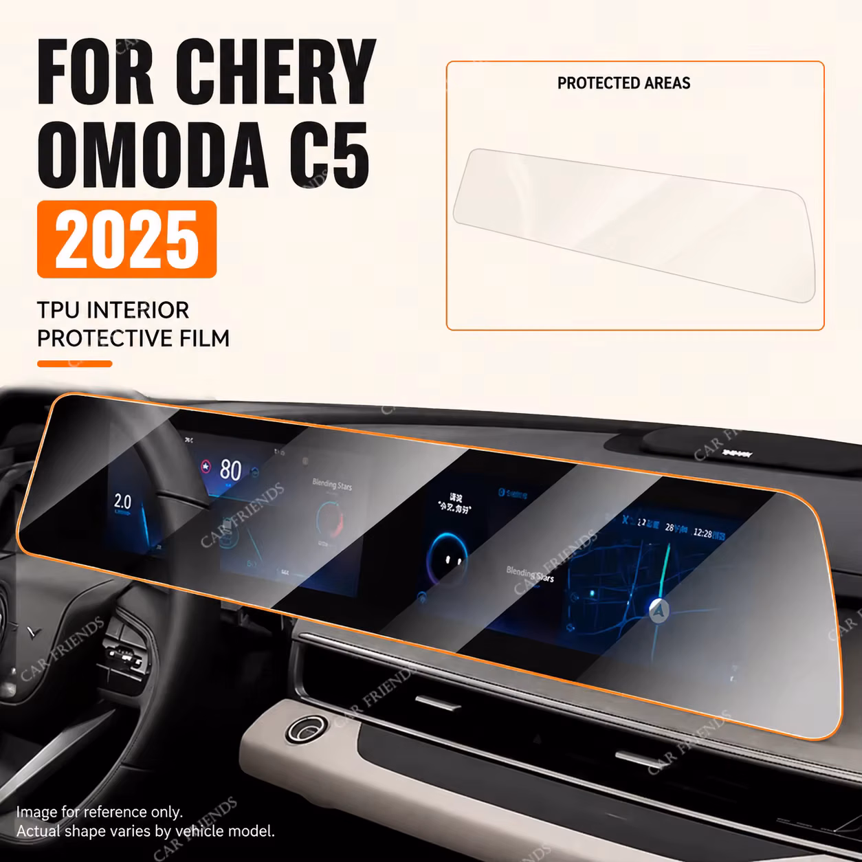 For Chery Omoda C5 2025 Transparent TPU Interior Protective Film Center Console Anti-Scratch