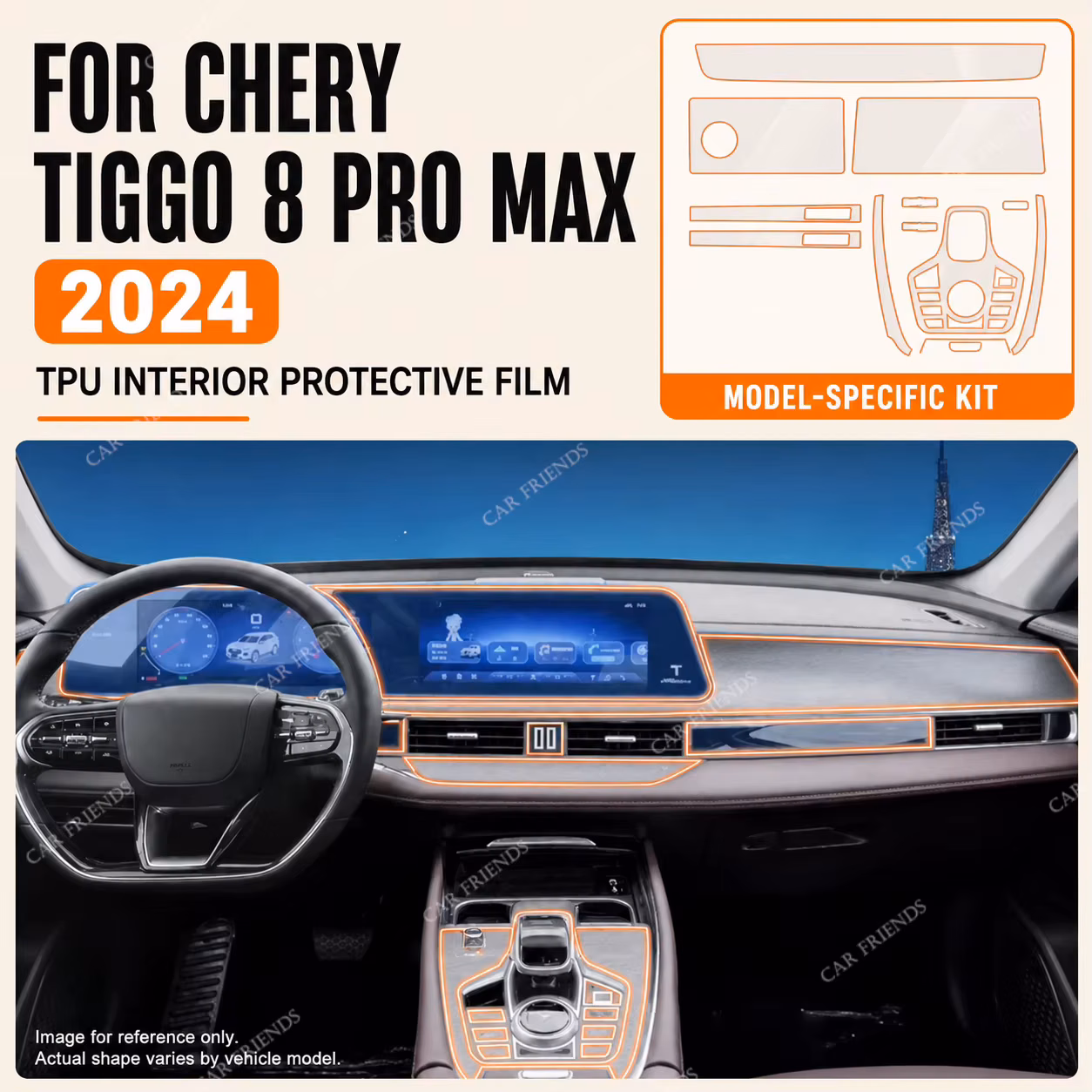 For Chery Tiggo 8 Pro Max 2024 2025 Transparent Dashboard Interior Trim Panel Anti-Scratch Protective Film Cover Car