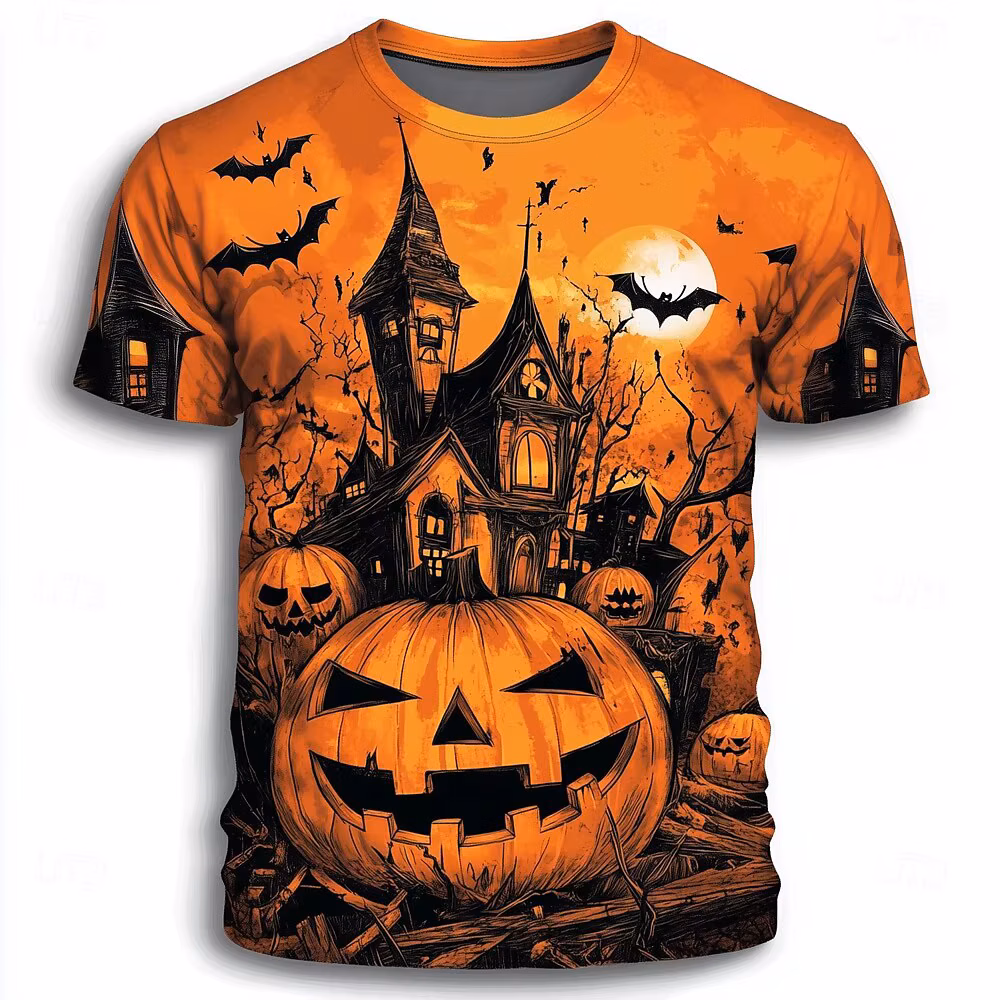 Pumpkin Graphic 3D Print Men's Women's T-Shirt Halloween Theme Family Party Short Sleeve Tees Oversize Round Neck