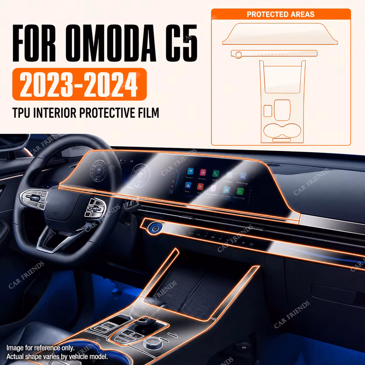 For Omoda C5 2023-2024 Transparent TPU Interior Protective Film Dashboard Screen Center Console Panel Anti-Scratch Cover