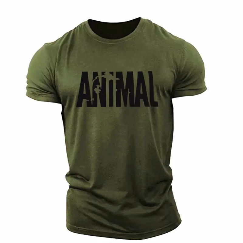 Animal Letter Minimalist Style Fashion Men's T-shirts Short Sleeve O-Neck Sportswear Oversized Gym Tops Street Men