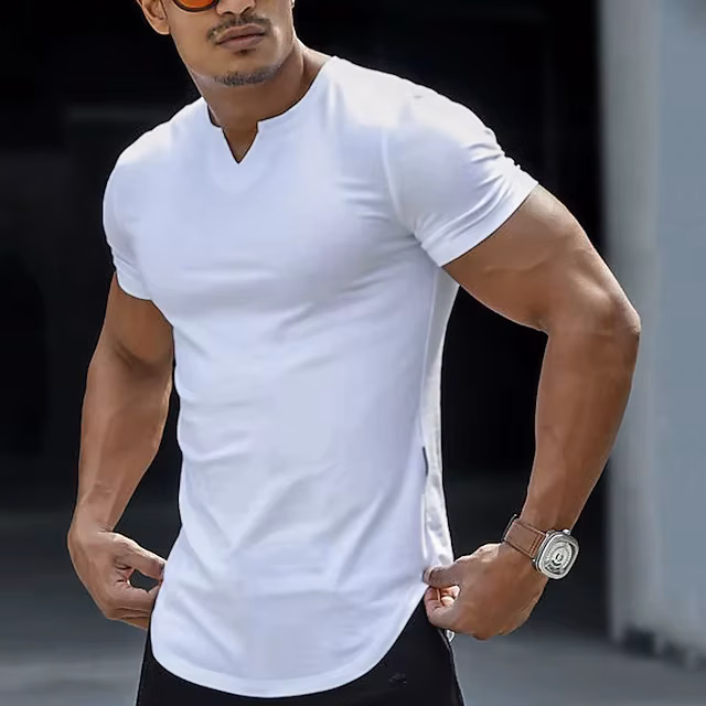 2025 European and American Spring and Summer New V-neck Men's Casual T-shirt Top