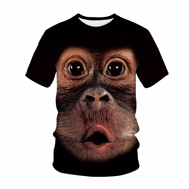 3D monkey and gorilla printed T-shirt , fun streetwear, fashion tops, Hip Hop T-shirt, Y2K Kawaii clothing for