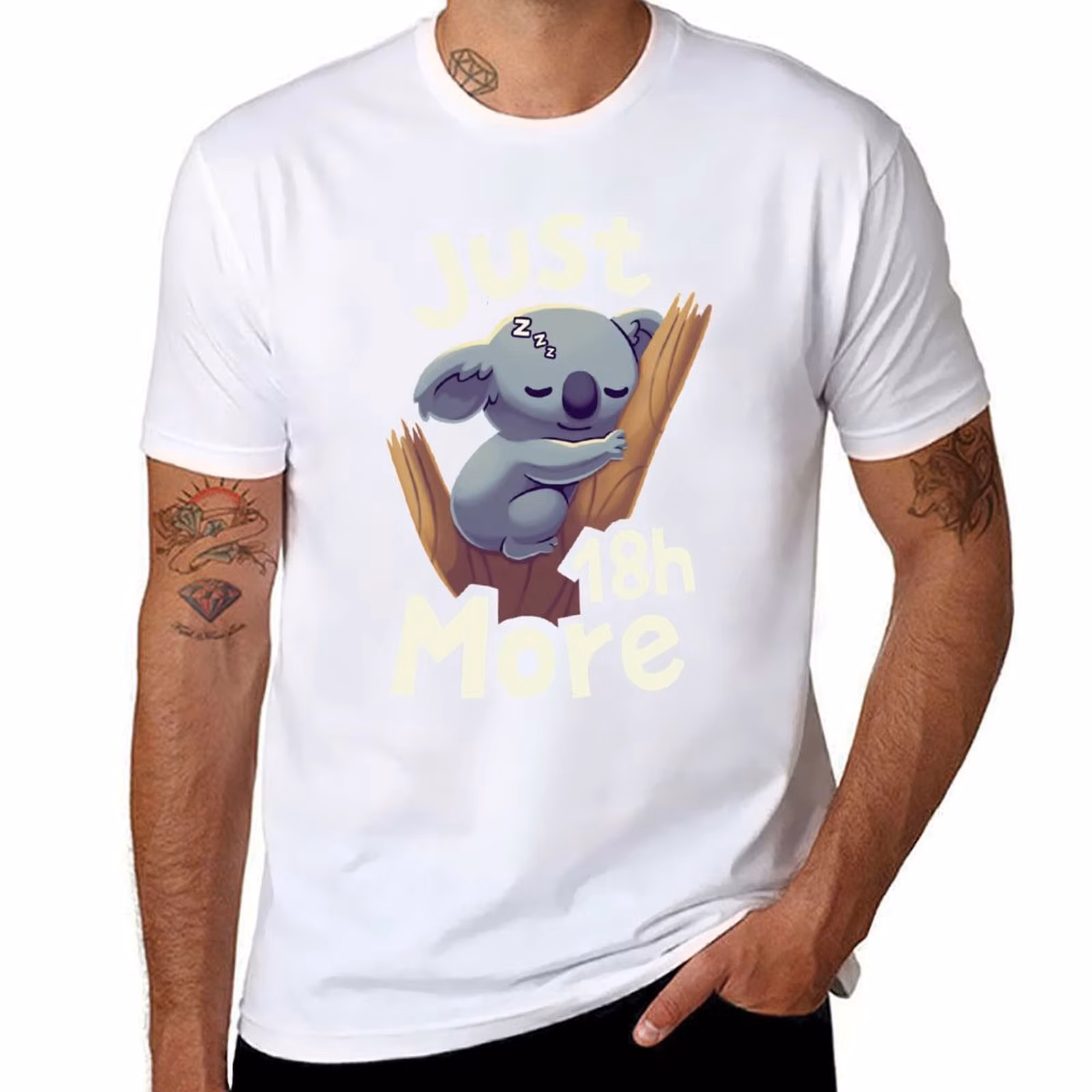 Cute Baby Koala Sleeping Just 18h More T-Shirt man t shirt cotton cotton t shirt pack T-Shirt