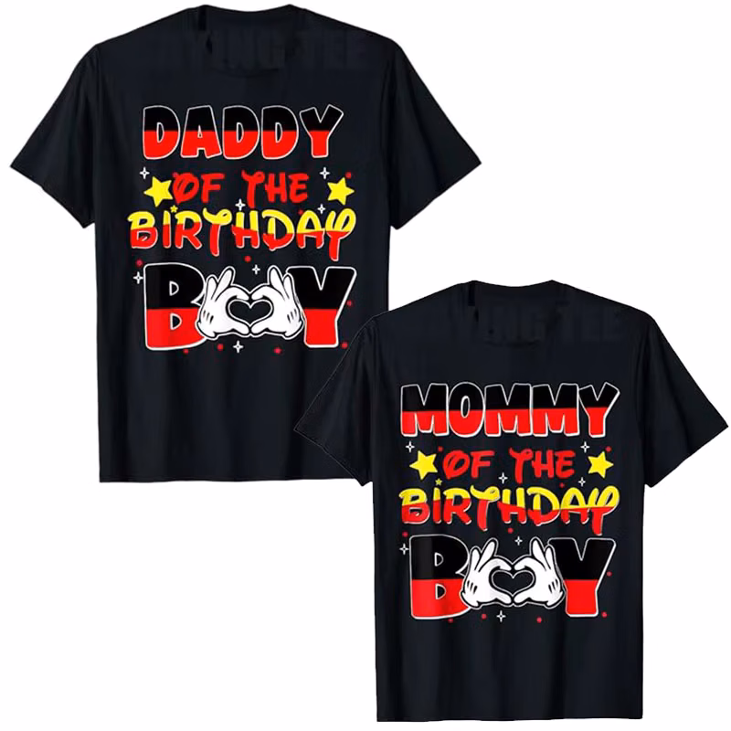 Mom and Dad Mommy of The Birthday Boy Mouse Family Matching T-Shirt Gift Mama Daddy Family Party Decor Saying Tee