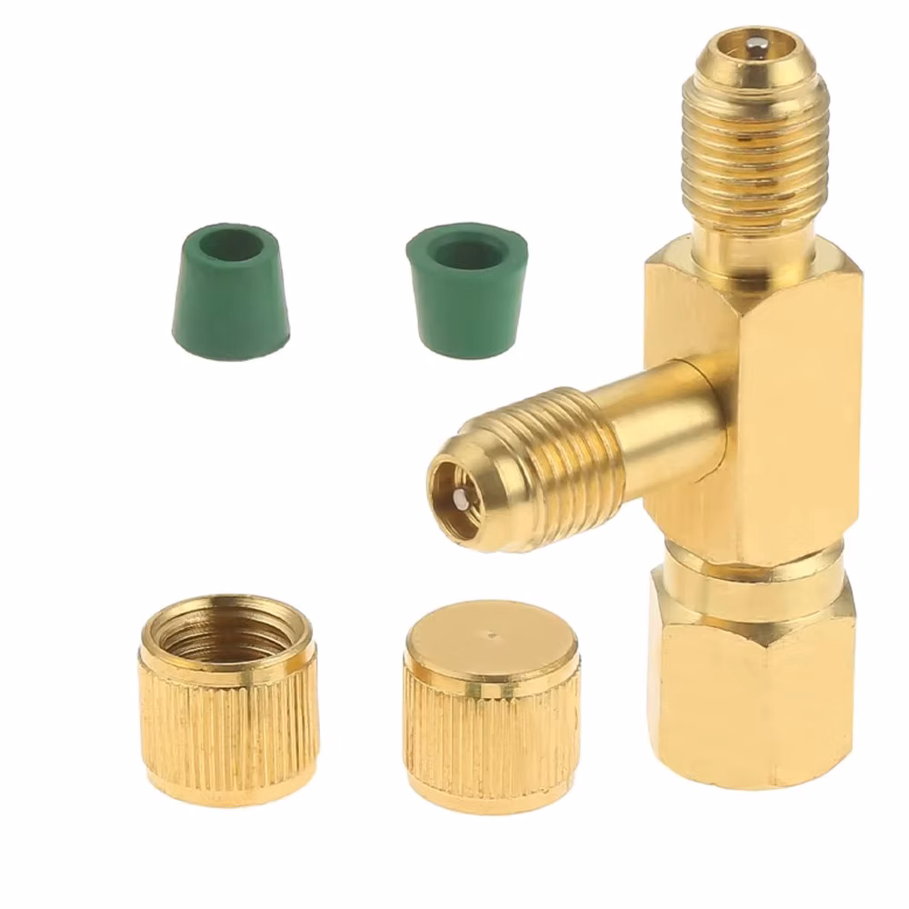 1Pcs 1 4'' Valves Core Tee Adapter with Swivel Connector for Gauge Deep Vacuum Pump Manifold T Type Add Gauge Deep