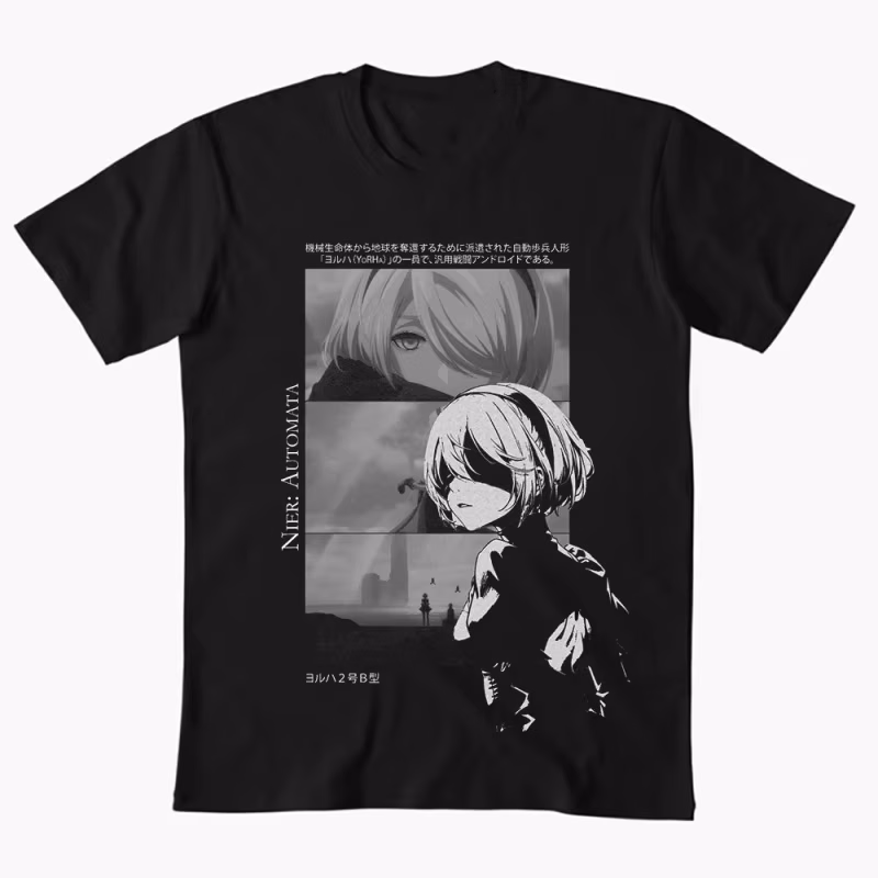 2B NieR Automata Yorh No. 2 Type B Anime T-shirt for Gamer 0607 Waifu Girl Cyber Punk Graphic Clothes Y2K Tee US Size