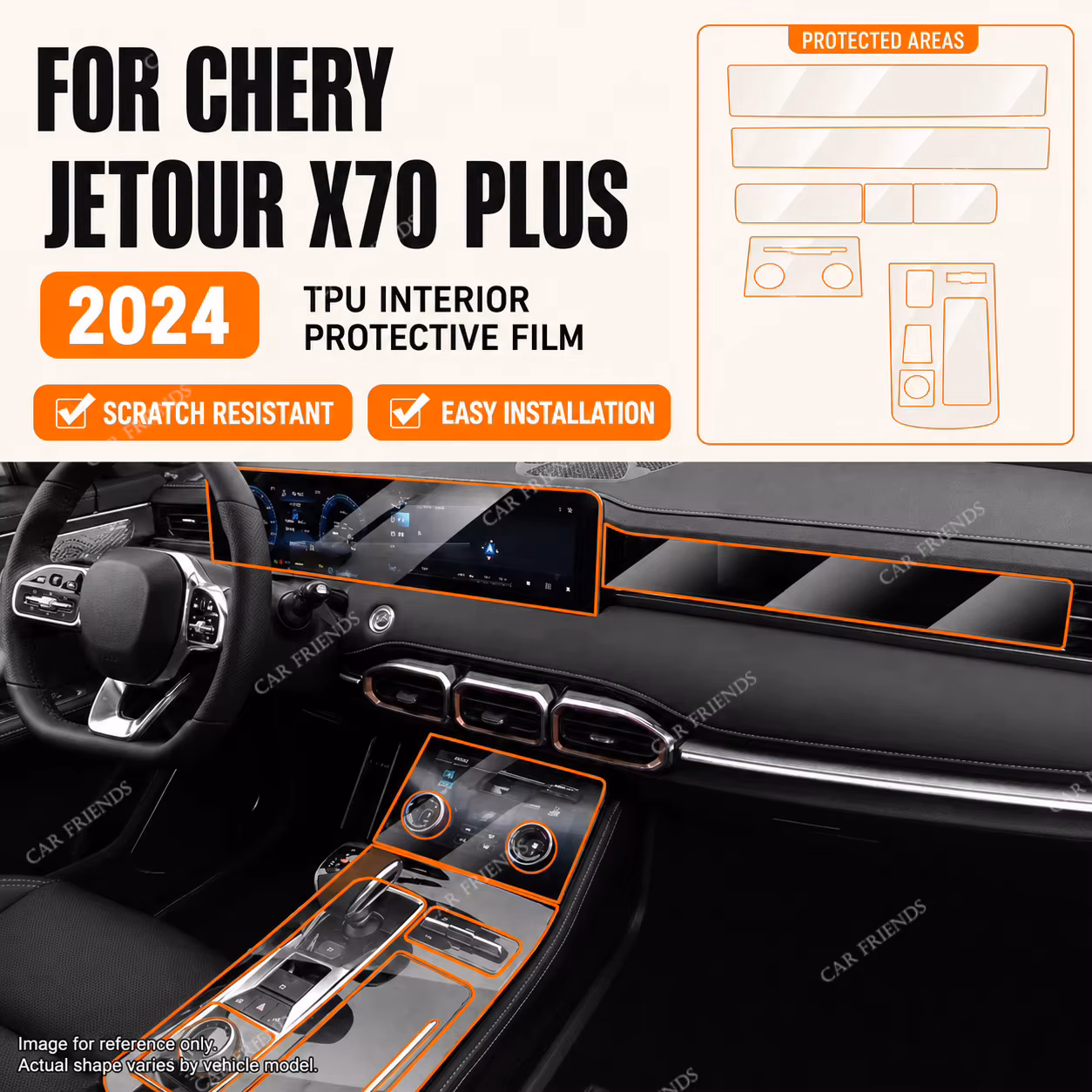 For Chery Jetour X70 Plus 2024 Transparent TPU Car Interior Trim Protective Film Dashboard Screen Panel Anti-Scratch
