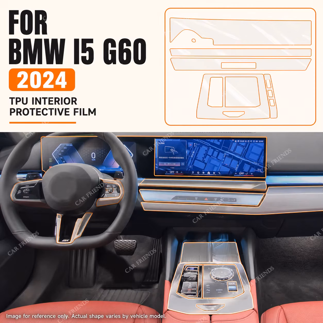 For BMW I5 G60 2023 2024 Transparent TPU Interior Protective Film for Dashboard and Screen Anti-Scratch Car Trim