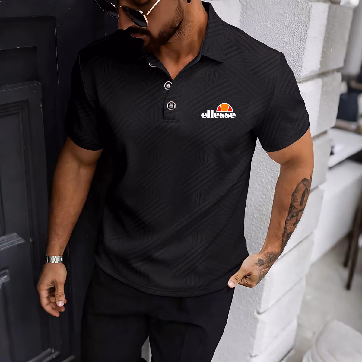 Premium Men's Polo Shirt, 3D Diamond Jacquard Texture, Turn-Down Collar Button Placket, Slim Fit Silhouette