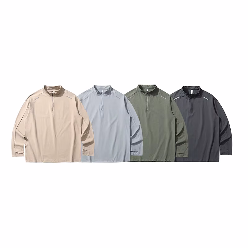 Outdoor Light and Thin Sunscreen Quick-drying Fitness Sports Long-sleeved Semi-turtleneck Top Men's