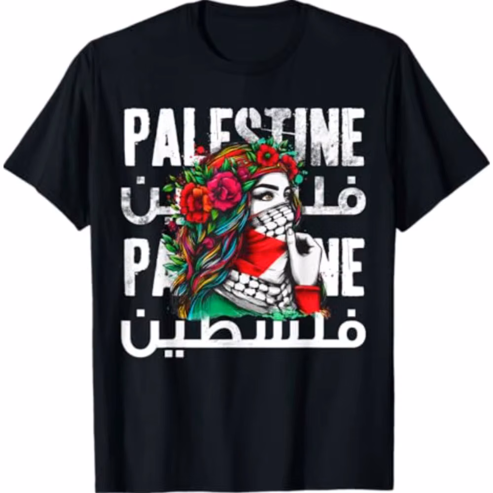 A Palestinian Girl with A Palestinian Bandana Palestine T-Shirt Summer Fashionable and Casual Cotton Short Sleeved