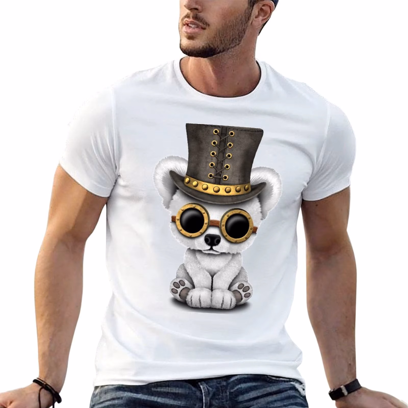 Steampunk Baby Polar Bear T-Shirt Tough Fabric Work Tee