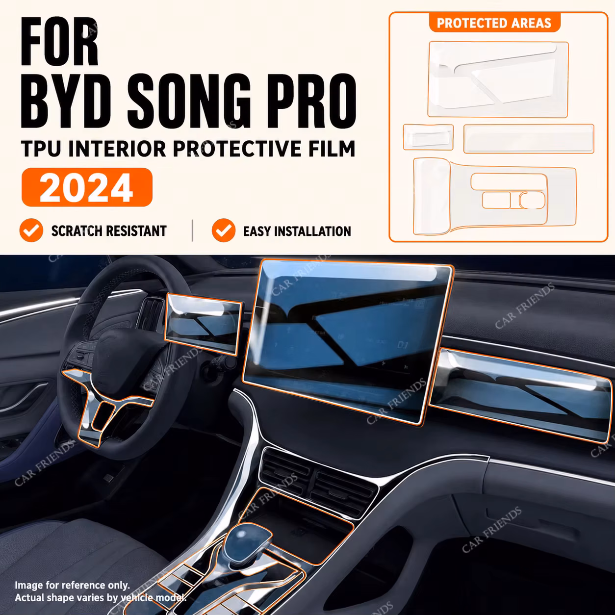 For BYD Song PRO 2024 Transparent TPU Interior Protective Film for Center Navigation Screen and Instrument Cluster
