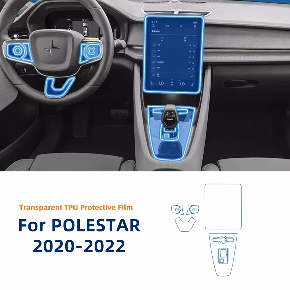 For Polestar 2 2021-2023 Transparent TPU Interior Protective Film for Center Console Dashboard Navigation