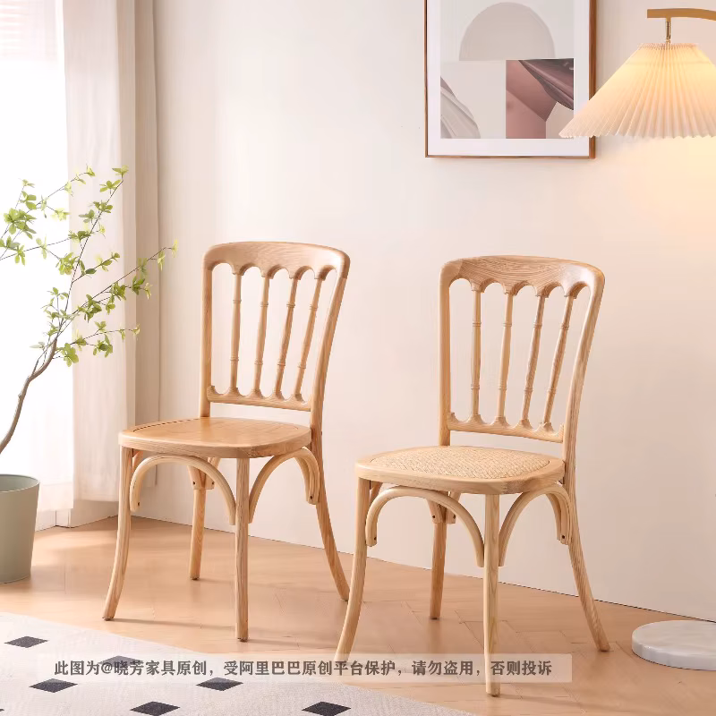 American solid wood dining chair retro rattan bamboo chair restaurant cafe napoleon castle stool designer nordic