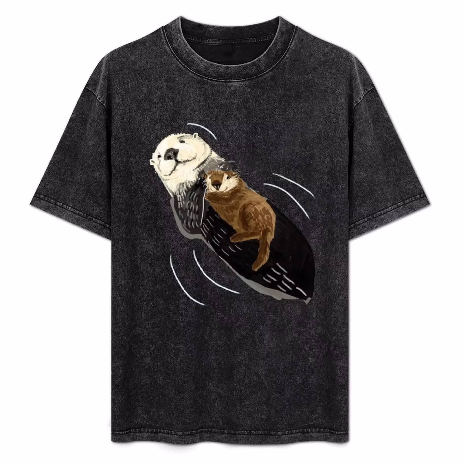Alaska sea otter mom and baby T-Shirt Simple Line Art Print Tee