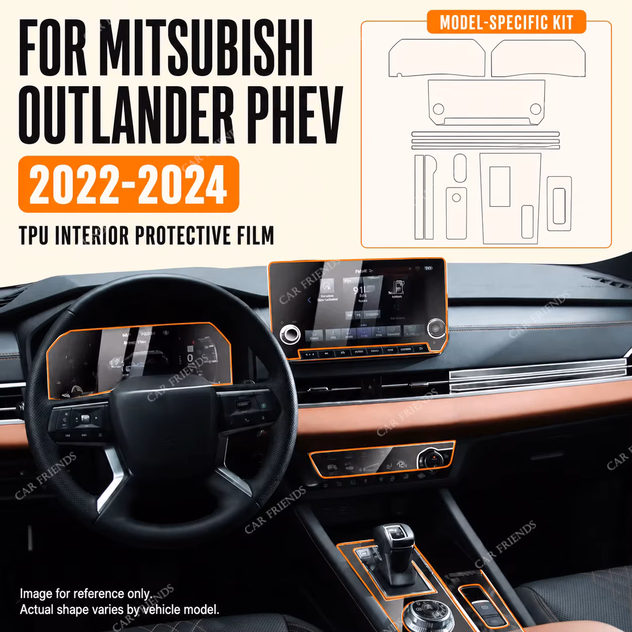 For Mitsubishi Outlander Phev 2022-2024 Transparent TPU Interior Protective Film Dashboard Anti-Scratch Sticker