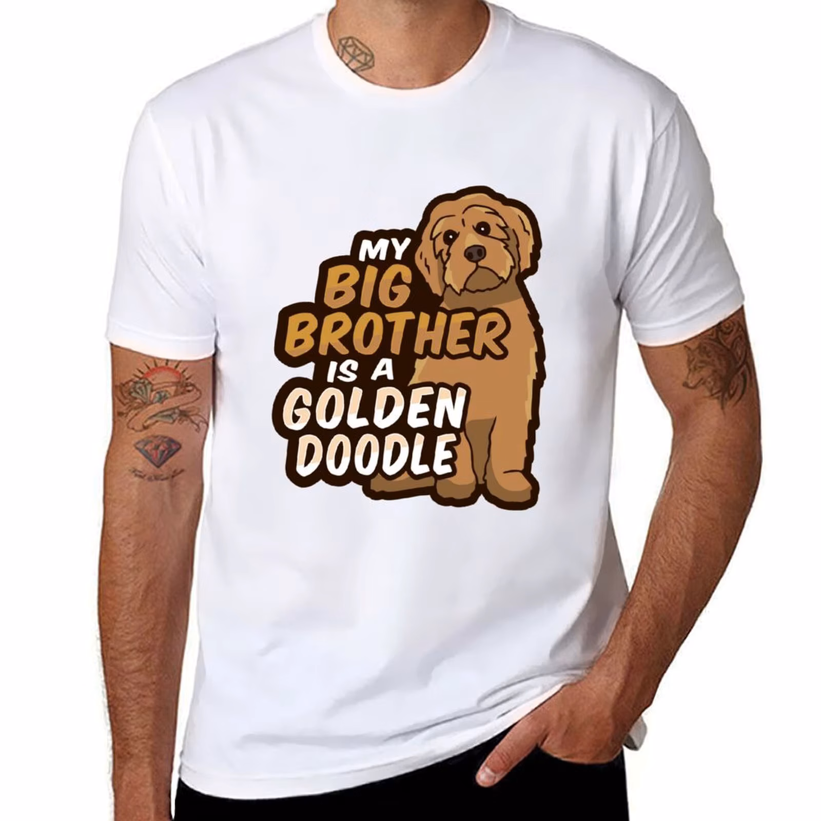 My big brother is a Golden Doodle Design for a Dog Lover Kid T-Shirt funny t shirts cotton T-Shirt