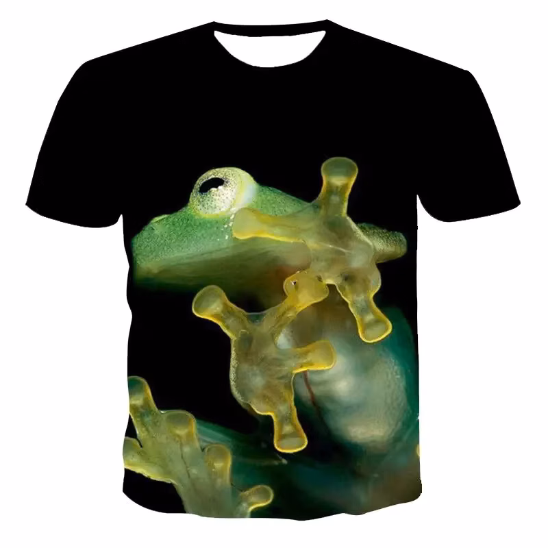 Summer 3d Tree Frog Animal Print Top Casual Personality Fun Trend Men's Women's Children's T-shirt Breathable And