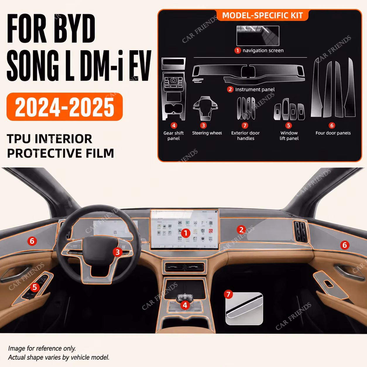 For BYD Song L DM-i EV 2024 2025 Transparent TPU Interior Protective Film Gear Panel Center Console