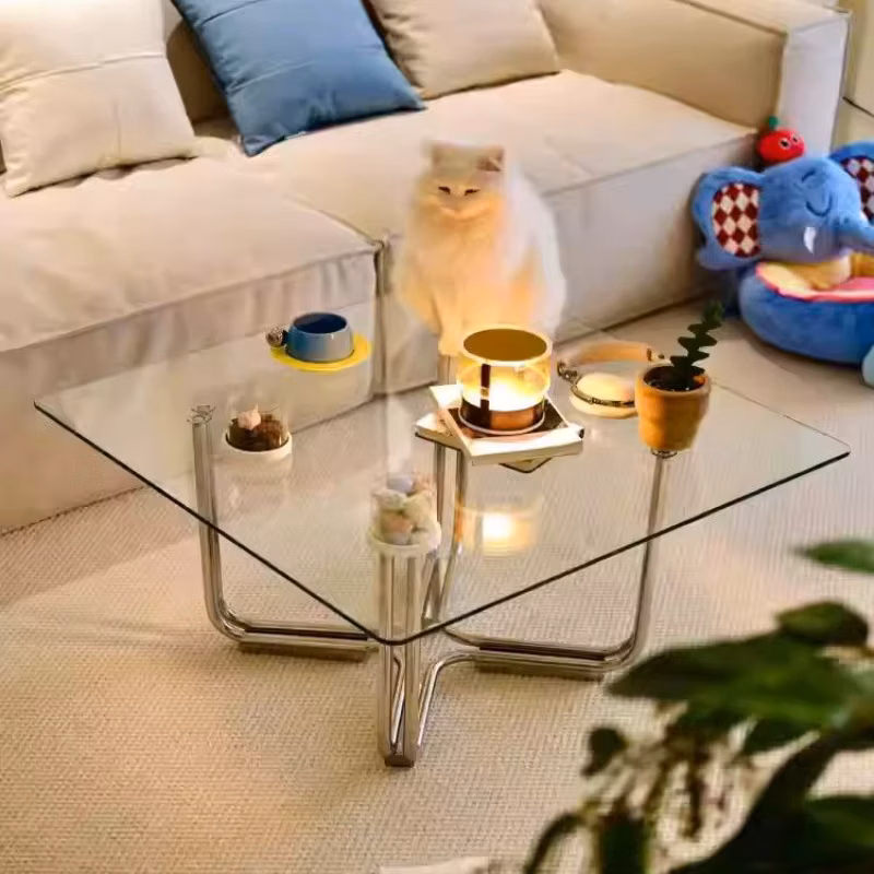 Carlos coffee table household Bauhaus living room glass tea table stainless steel color designer luxury medieval side