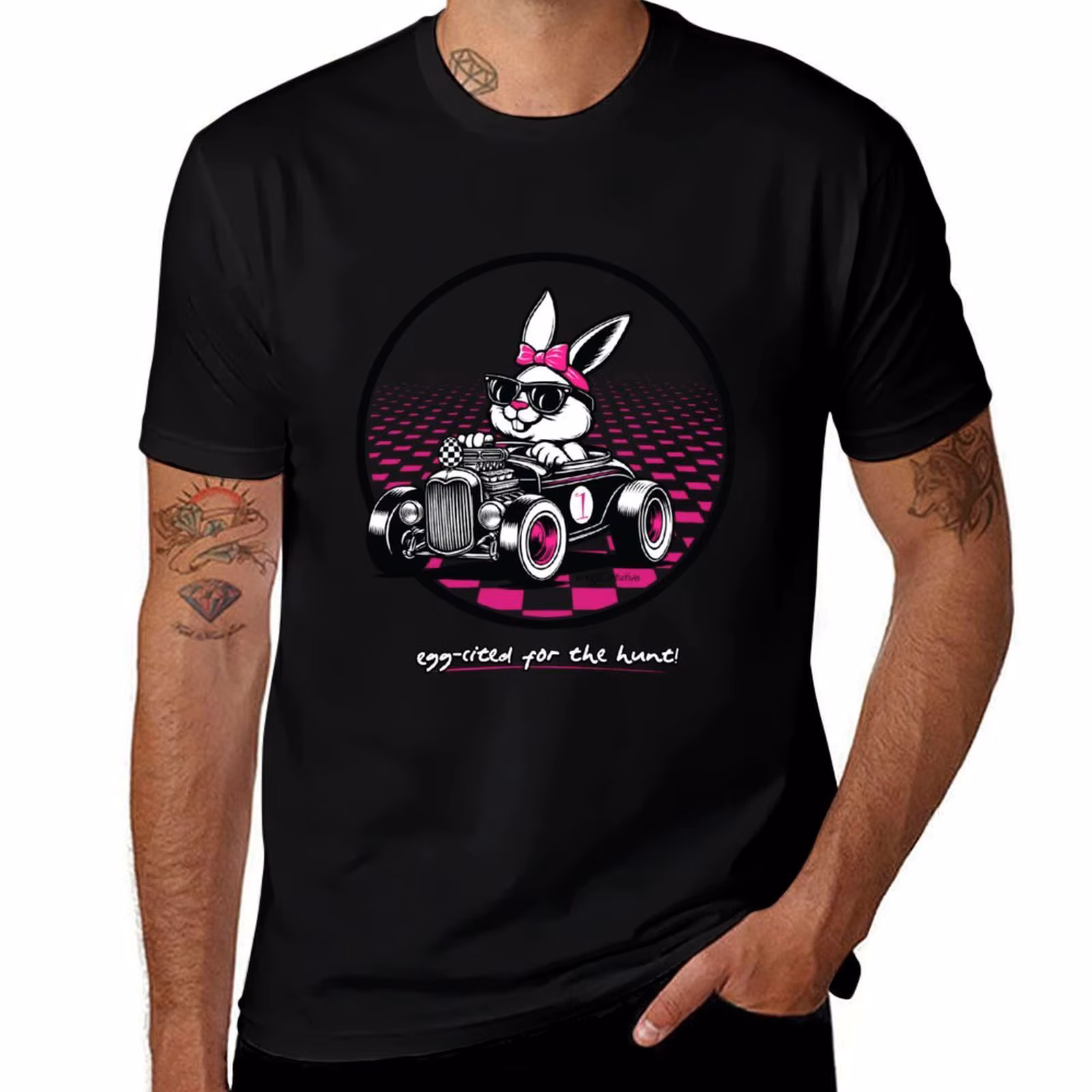 bunny on the hunt! Hot Rod Bunny Girl Design T-Shirt Minimal Art Print T-Shirt
