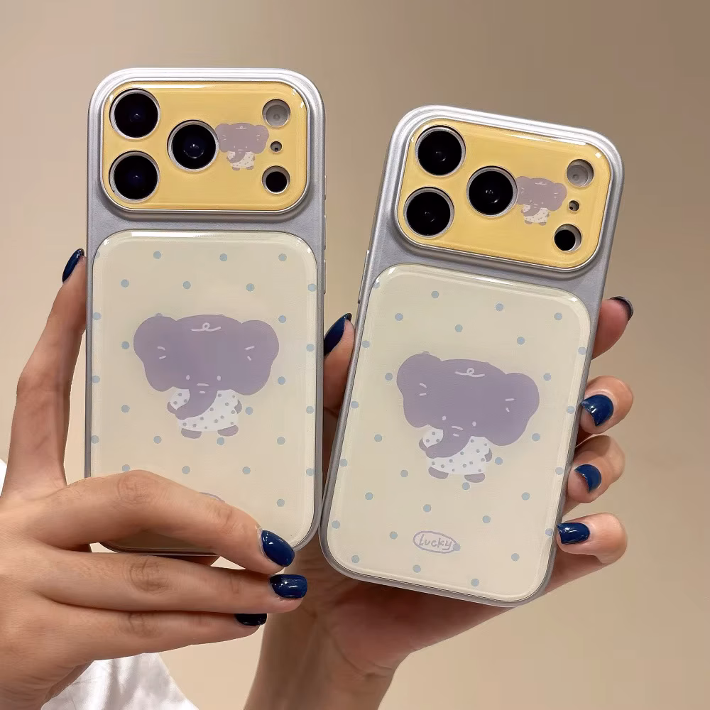 Fashion Wave Point Elephant Pattern Phone Case for iPhone 14 15 16 17 Pro Max with Protective Cover