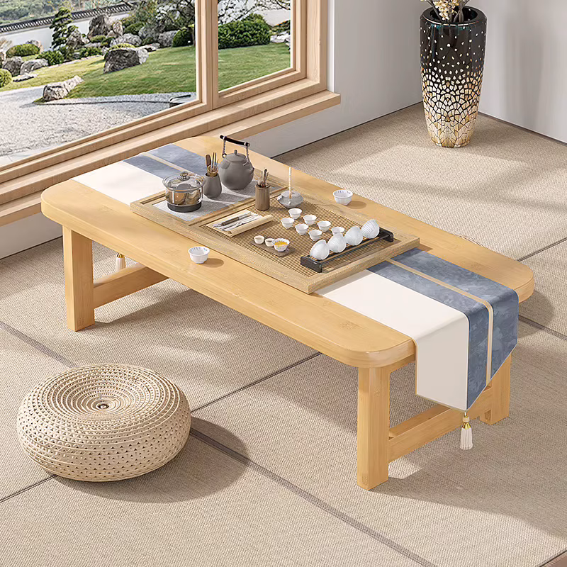 Tatami folding small coffee table solid wood bay window low Japanese kang tea table floor study desk dormitory side