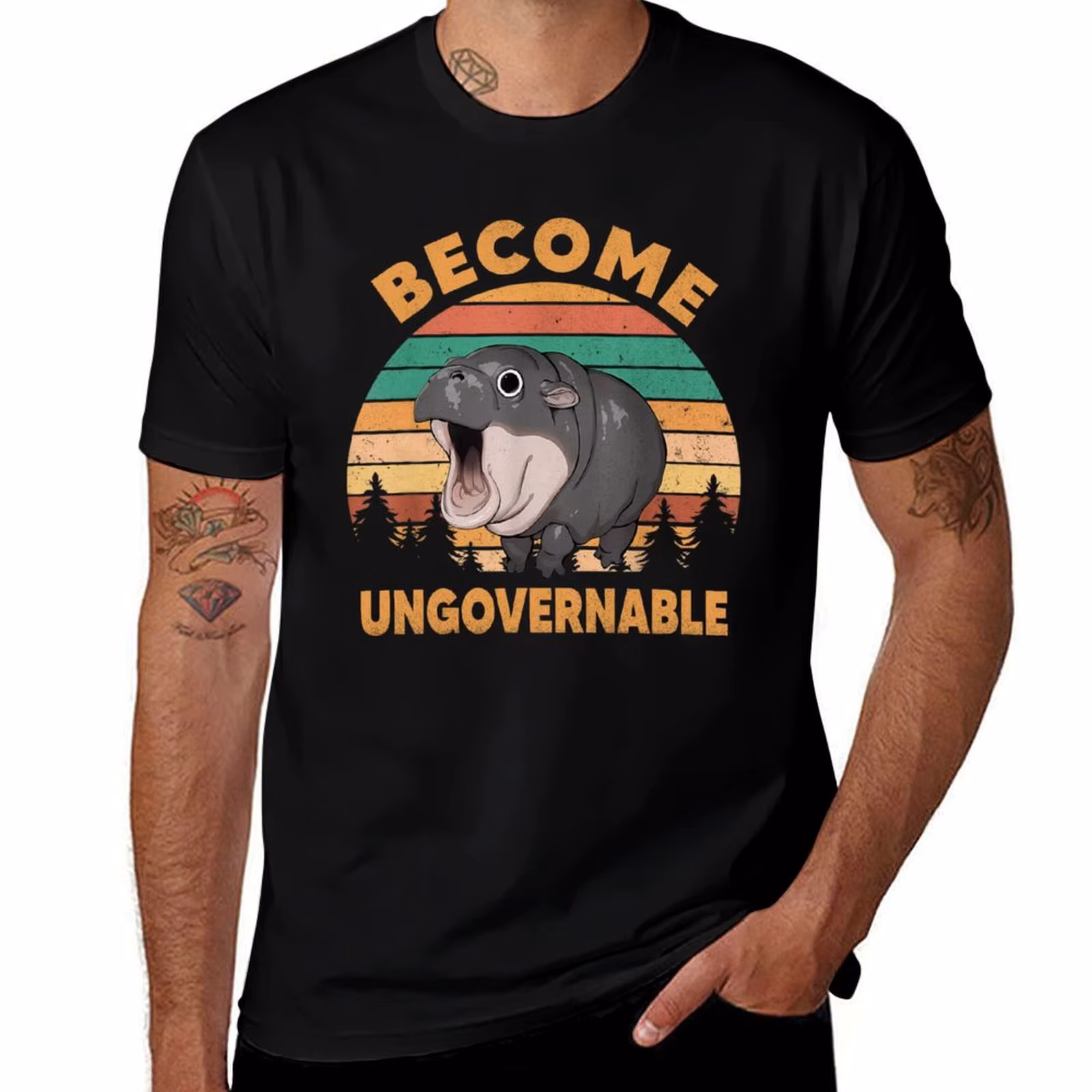 Become Ungovernable Moo Deng Baby Pygmy Hippo T-Shirt Casual Trendy Short Sleeve T-Shirt