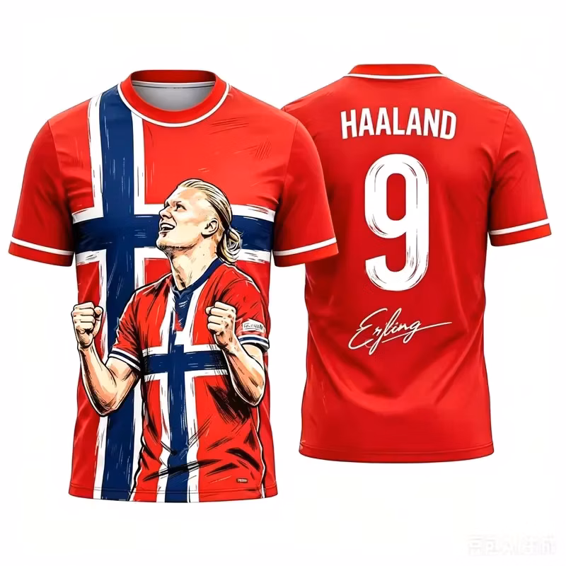 2026 Erling Haaland No 9 Football Jersey Norwegian Soccer Shirt Men Women Short Sleeve Sports T-shirt Casual Tops
