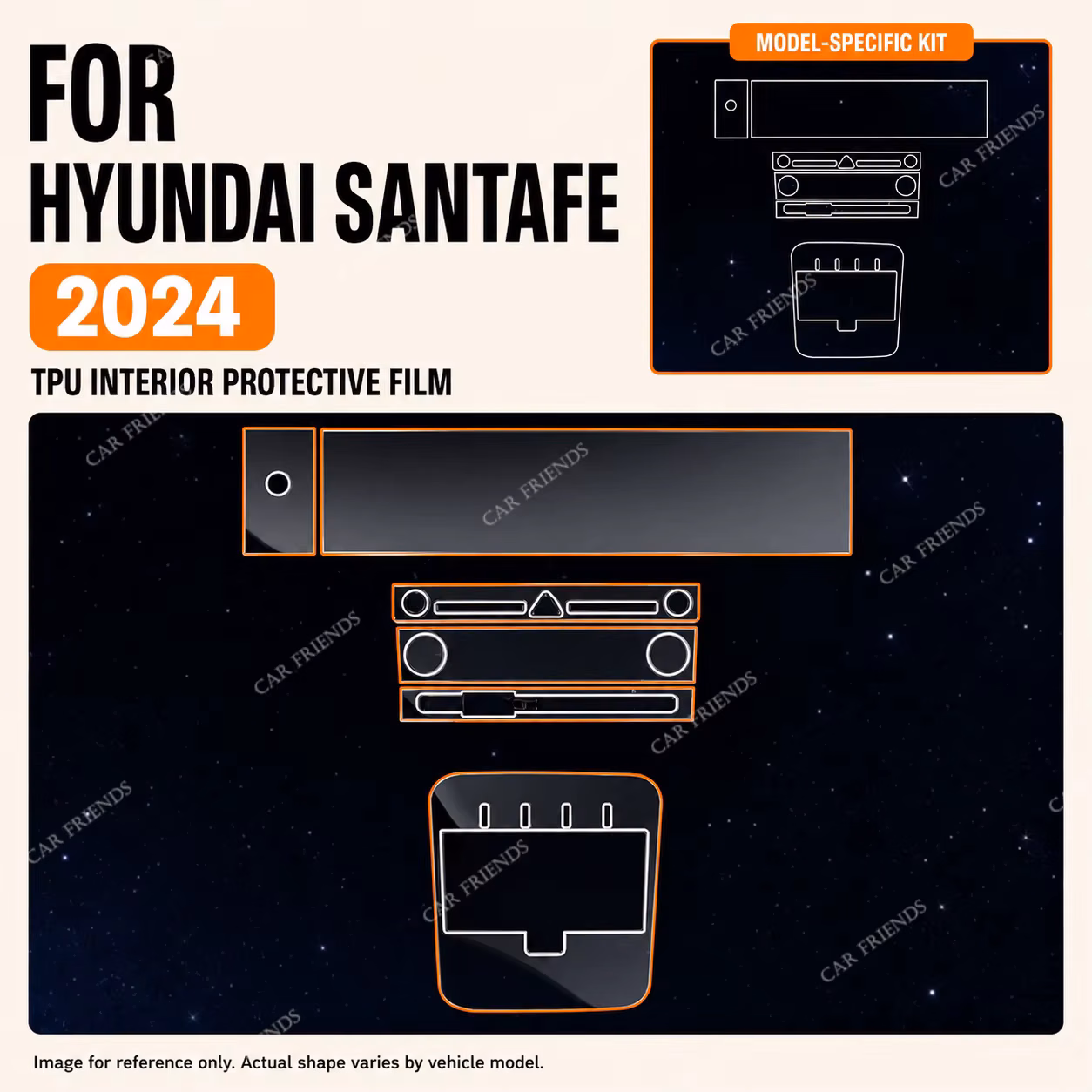 For Hyundai Santa Fe 2024 Transparent TPU Interior Protective Film Center Console Screen