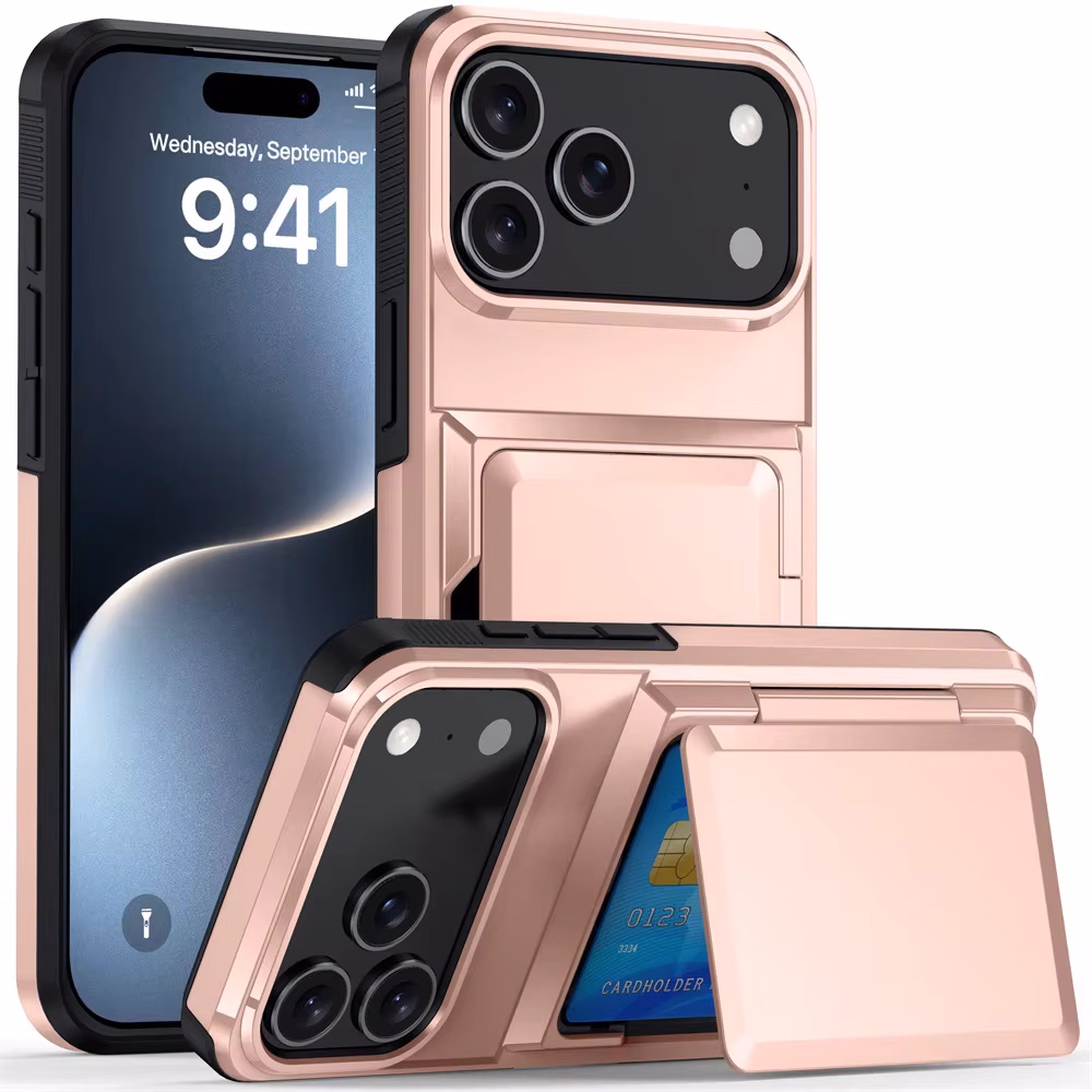 Classic Solid Color Hard Phone Case for iPhone Air 18 17 16 15 14 Plus 13 12 11 Pro Max with Rear Hidden Card Slots