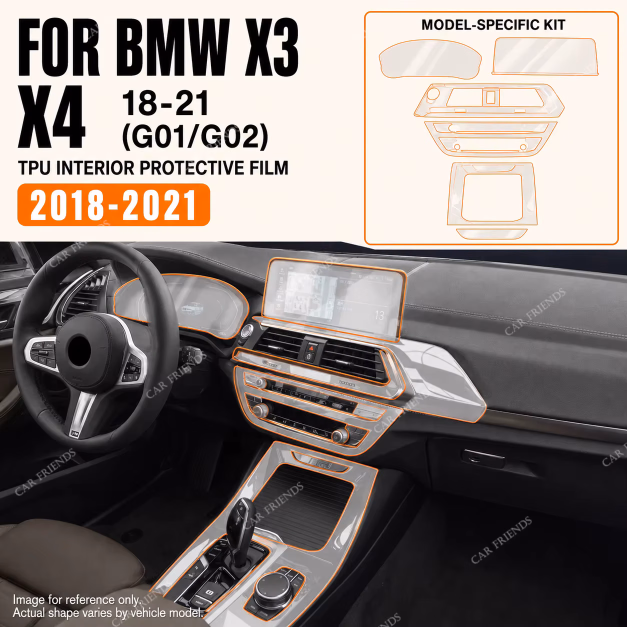 For BMW X3 X4 2018-2021 G01 G02 Transparent TPU Interior Protective Film for Gear Panel Navigation Screen