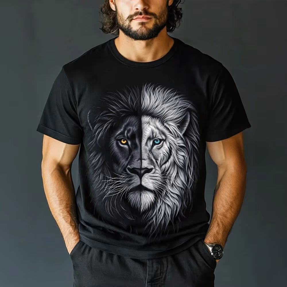 Funny Lion Pattern Men's T Shirt Hip Hop Trend Harajuku Streetwear Summer Casual O-neck Short Sleeve Fashion 3D Tiger