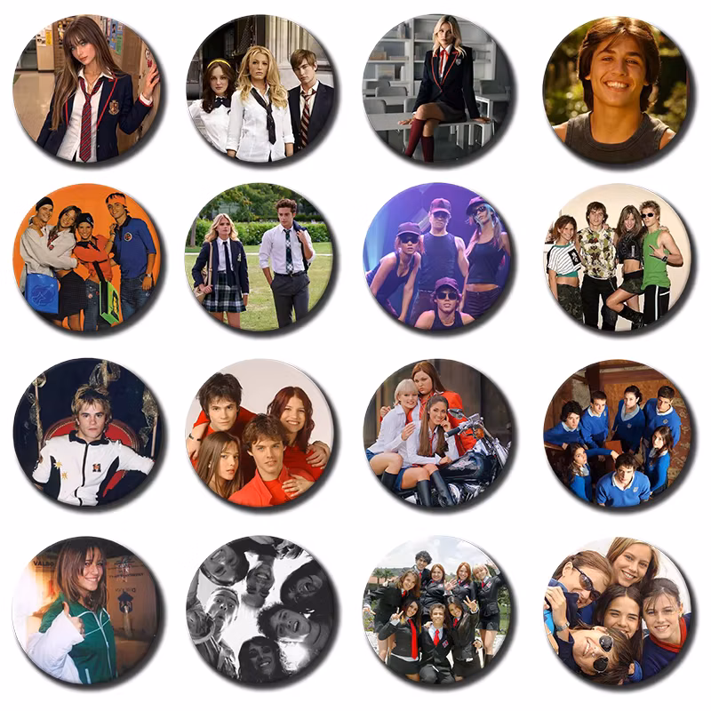 Rebelde Way RBD Badge Pins, Elite Way School Logo & Character Round Brooches, TV Series Fans DIY Pin for Backpack