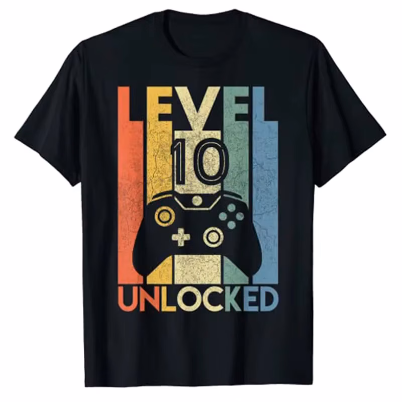 Level 10 Unlocked Shirt Funny Video Gamer 10th Birthday Gift T-Shirt Boys Fashion Awesome Graphic Tee Tops Sons B-day