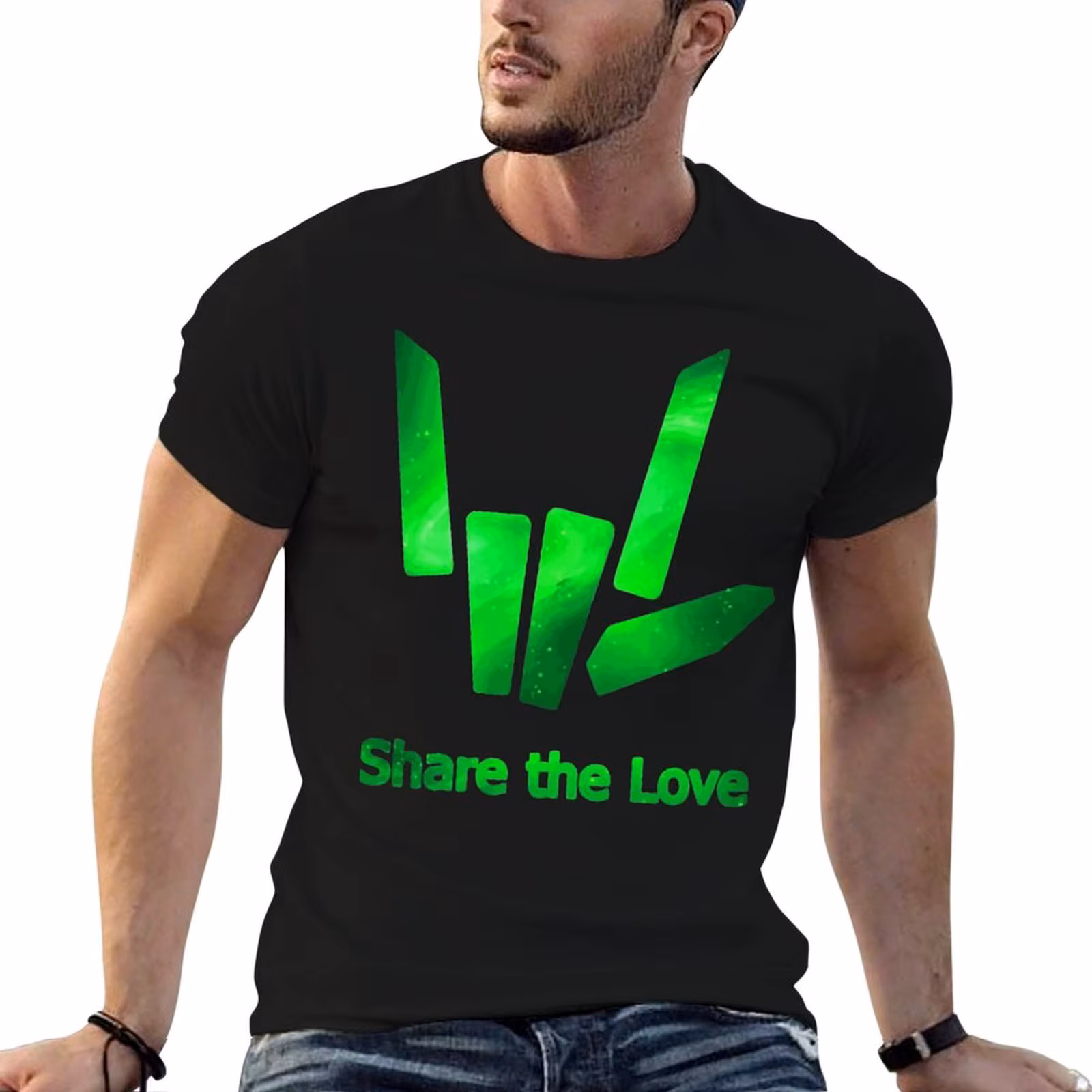 Kids Share The Love Green Galaxy Logo T-Shirt Big Size Crew Neck T-Shirt