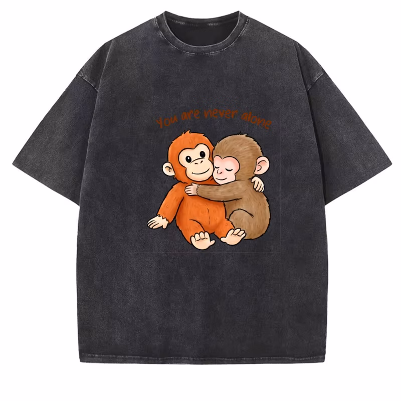 Viral Punch Monkey T Shirt Vintage Washed Tshirt Cute Baby Monkey with Plush Toy T-Shirt Animal Tshirt Cute Graphic Tees